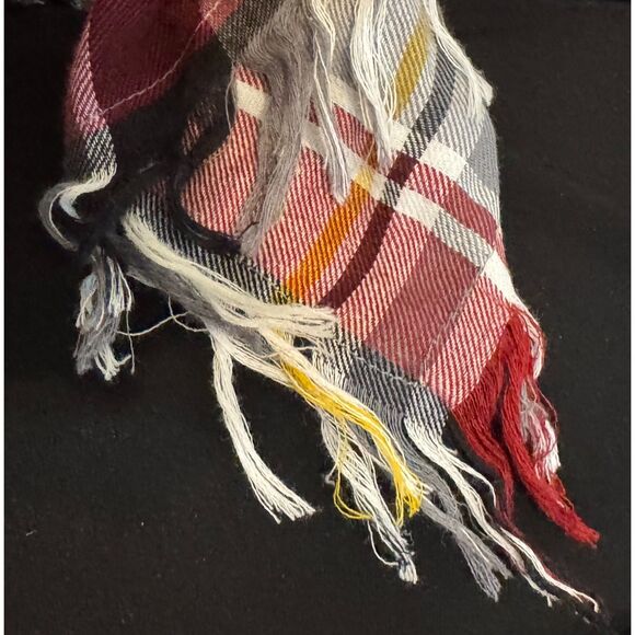 CATO Grey Red Plaid Open Front Cardigan Cotton Vest Women's Size Medium Raw Hem - Picture 4 of 12